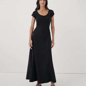 Pact Black Fit & Flare Crossback Maxi Dress NWT